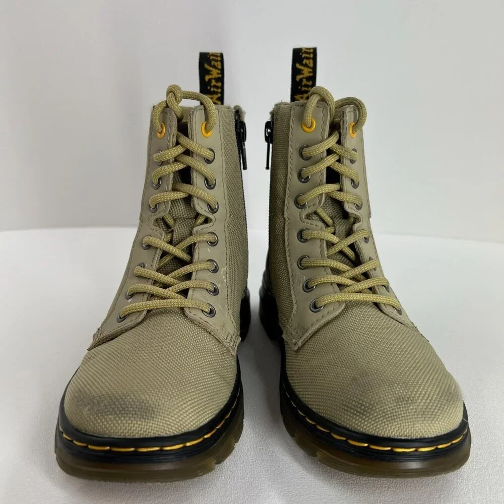 Dr. Martens Youth Combat Boots Size 13 Lace Up Side Zip Beige Canvas